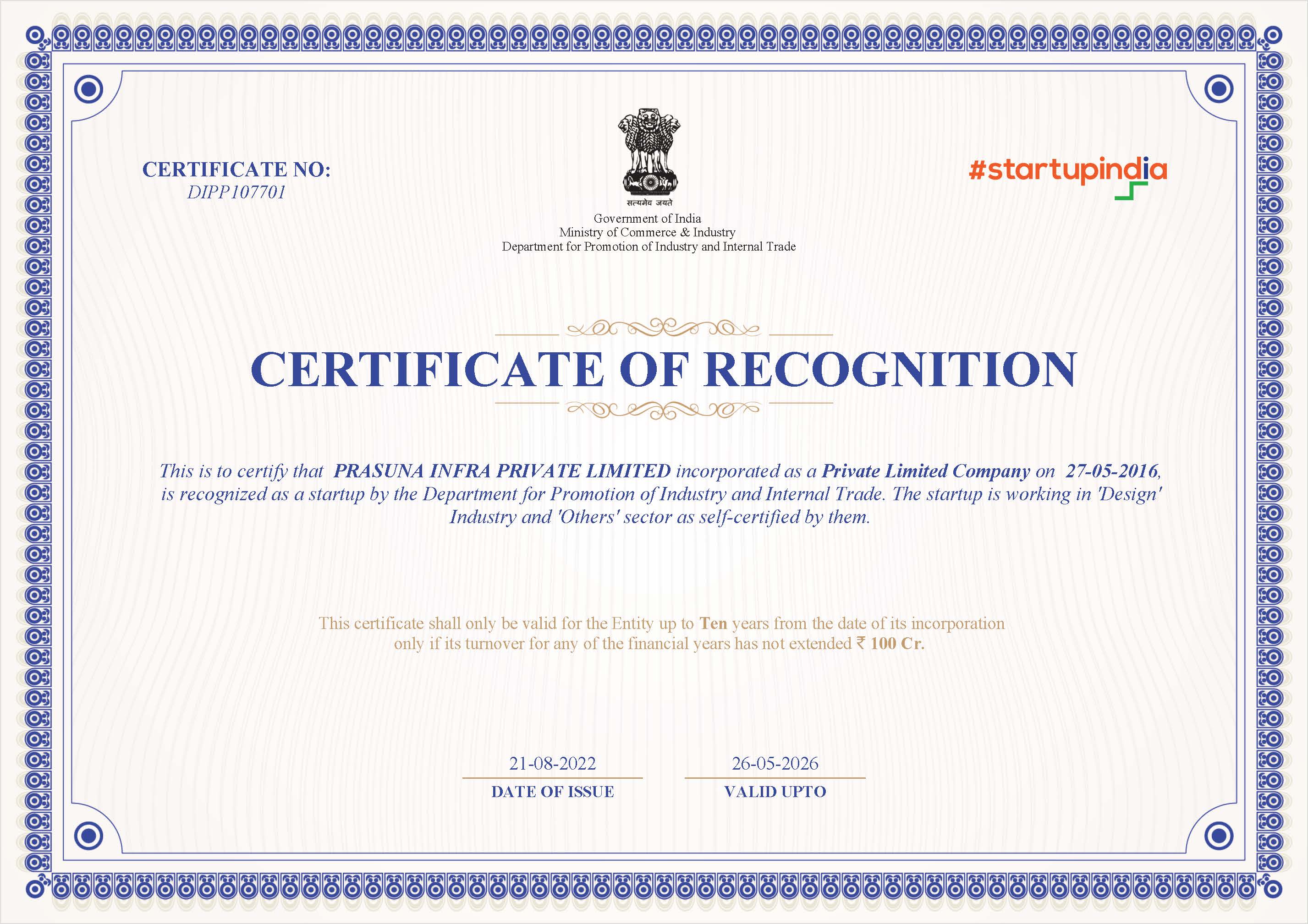 Startup India Recognition